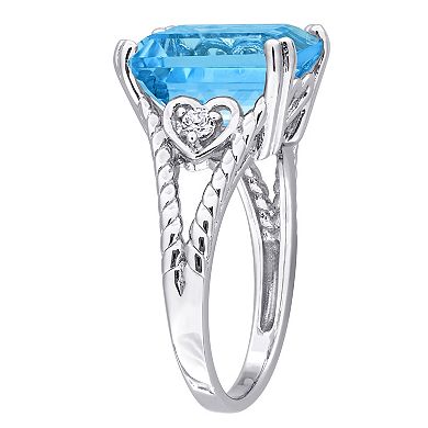 Stella Grace Sterling Silver Sky Blue Topaz & White Topaz Cocktail Ring