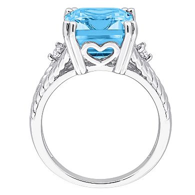 Stella Grace Sterling Silver Sky Blue Topaz & White Topaz Cocktail Ring