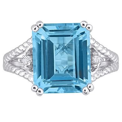 Stella Grace Sterling Silver Sky Blue Topaz & White Topaz Cocktail Ring