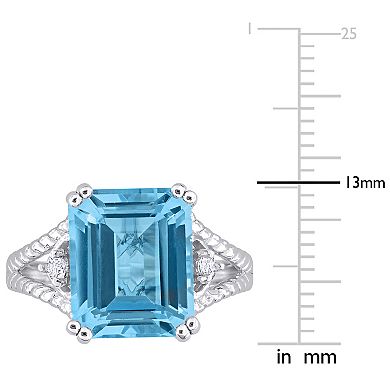 Stella Grace Sterling Silver Sky Blue Topaz & White Topaz Cocktail Ring