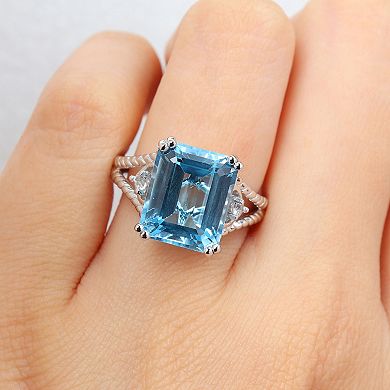 Stella Grace Sterling Silver Sky Blue Topaz & White Topaz Cocktail Ring