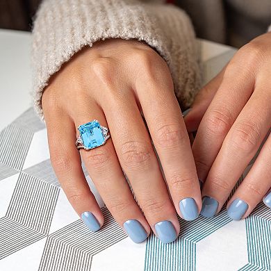 Stella Grace Sterling Silver Sky Blue Topaz & White Topaz Cocktail Ring