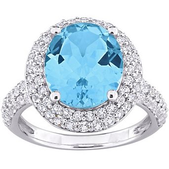 Stella Grace Sterling Silver Sky Blue Topaz & White Topaz Double Halo Ring