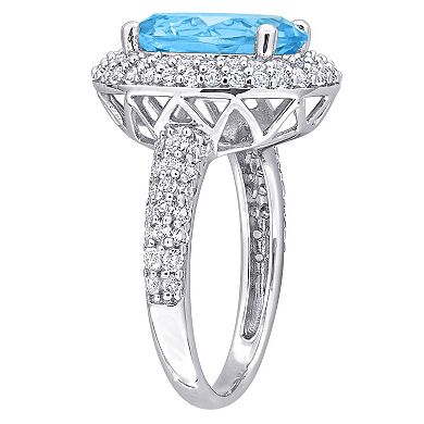 Stella Grace Sterling Silver Sky Blue Topaz & White Topaz Double Halo Ring