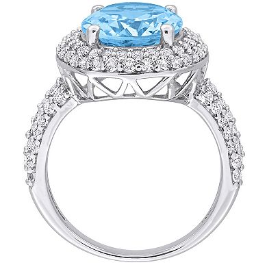 Stella Grace Sterling Silver Sky Blue Topaz & White Topaz Double Halo Ring