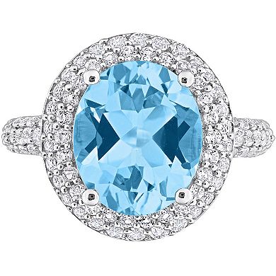 Stella Grace Sterling Silver Sky Blue Topaz & White Topaz Double Halo Ring