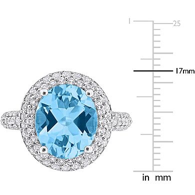 Stella Grace Sterling Silver Sky Blue Topaz & White Topaz Double Halo Ring