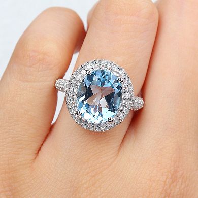 Stella Grace Sterling Silver Sky Blue Topaz & White Topaz Double Halo Ring