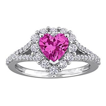 Stella Grace Sterling Silver Lab-Created Pink Sapphire & Lab-Created White Sapphire Halo Heart Engagement Ring
