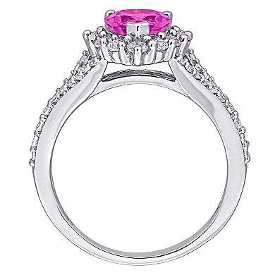 Stella Grace Sterling Silver Lab-Created Pink Sapphire & Lab-Created White Sapphire Halo Heart Engagement Ring