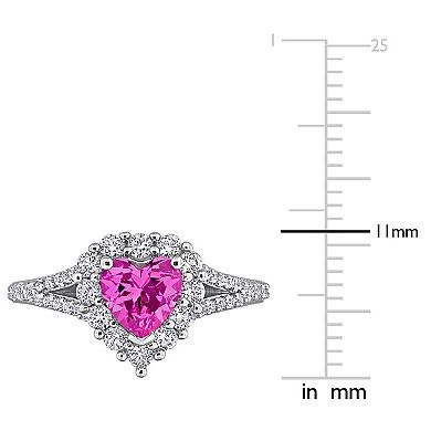 Stella Grace Sterling Silver Lab-Created Pink Sapphire & Lab-Created White Sapphire Halo Heart Engagement Ring