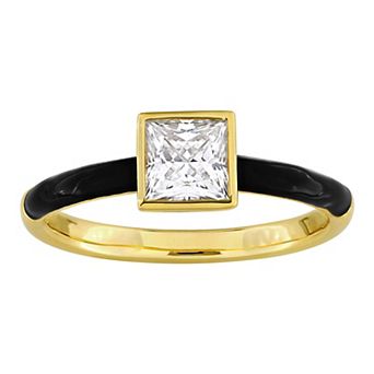 Stella Grace 18k Gold Over Silver 7/8 Carat T.W Lab-Created Moissanite & Black Enamel Solitaire Ring