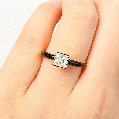 Stella Grace 18k Gold Over Silver 7/8 Carat T.W Lab-Created Moissanite & Black Enamel Solitaire Ring
