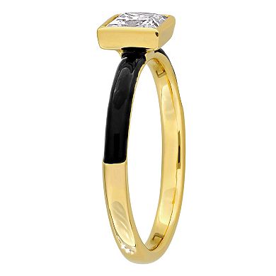 Stella Grace 18k Gold Over Silver 7/8 Carat T.W Lab-Created Moissanite & Black Enamel Solitaire Ring