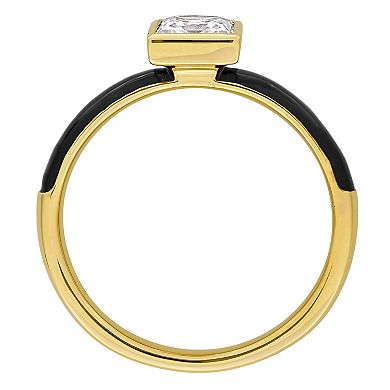 Stella Grace 18k Gold Over Silver 7/8 Carat T.W Lab-Created Moissanite & Black Enamel Solitaire Ring