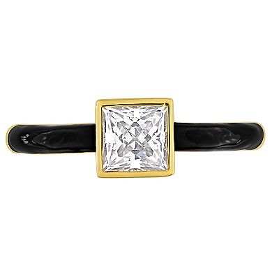 Stella Grace 18k Gold Over Silver 7/8 Carat T.W Lab-Created Moissanite & Black Enamel Solitaire Ring
