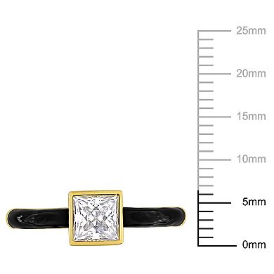 Stella Grace 18k Gold Over Silver 7/8 Carat T.W Lab-Created Moissanite & Black Enamel Solitaire Ring