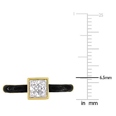 Stella Grace 18k Gold Over Silver 7/8 Carat T.W Lab-Created Moissanite & Black Enamel Solitaire Ring