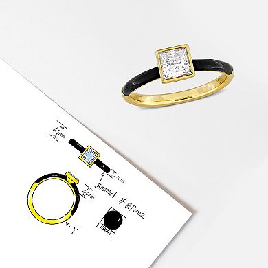 Stella Grace 18k Gold Over Silver 7/8 Carat T.W Lab-Created Moissanite & Black Enamel Solitaire Ring