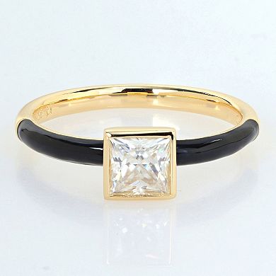 Stella Grace 18k Gold Over Silver 7/8 Carat T.W Lab-Created Moissanite & Black Enamel Solitaire Ring
