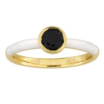 Stella Grace 18k Gold Over Silver Black Spinel & White Enamel Solitaire Ring