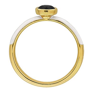 Stella Grace 18k Gold Over Silver Black Spinel & White Enamel Solitaire Ring