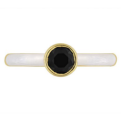 Stella Grace 18k Gold Over Silver Black Spinel & White Enamel Solitaire Ring