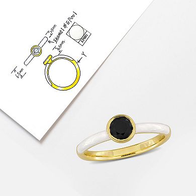 Stella Grace 18k Gold Over Silver Black Spinel & White Enamel Solitaire Ring