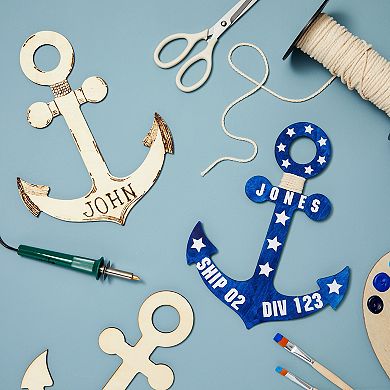 6 Pack Unfinished Wooden Anchors For Crafts, Nautical Wood Cutouts, 11.6x8.8 In