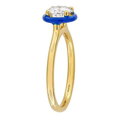 Stella Grace 18k Gold Over Silver 3/4 Carat T.W Lab-Created Moissanite & Blue Enamel Solitaire Engagement Ring