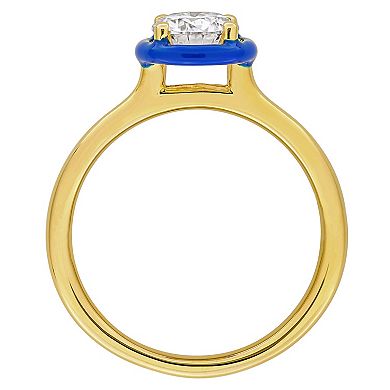 Stella Grace 18k Gold Over Silver 3/4 Carat T.W Lab-Created Moissanite & Blue Enamel Solitaire Engagement Ring