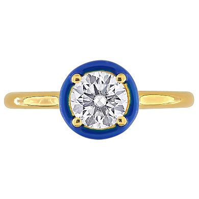 Stella Grace 18k Gold Over Silver 3/4 Carat T.W Lab-Created Moissanite & Blue Enamel Solitaire Engagement Ring
