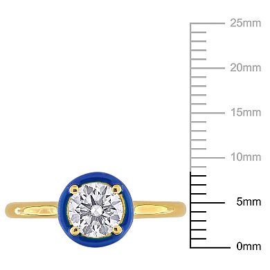 Stella Grace 18k Gold Over Silver 3/4 Carat T.W Lab-Created Moissanite & Blue Enamel Solitaire Engagement Ring