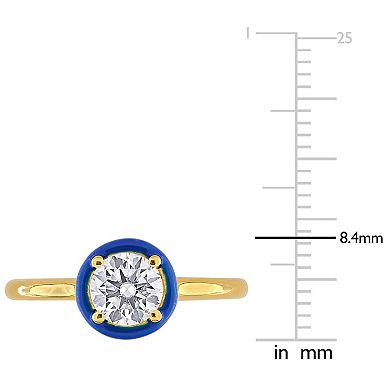 Stella Grace 18k Gold Over Silver 3/4 Carat T.W Lab-Created Moissanite & Blue Enamel Solitaire Engagement Ring