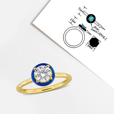 Stella Grace 18k Gold Over Silver 3/4 Carat T.W Lab-Created Moissanite & Blue Enamel Solitaire Engagement Ring