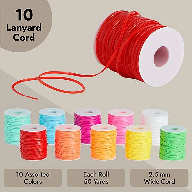 10 Spools 50 Yards Each Of Plastic Lanyard String, Gimp String In 10 Neon Colors