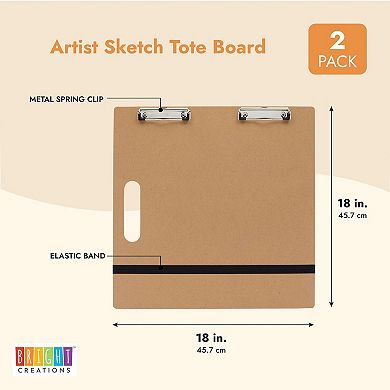 2x Artist Sketch Tote Board Wood With Clip For Drawing, Classroom, Studio 18x18"