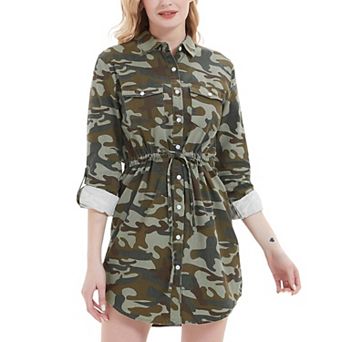 Women's Denim Long-sleeve Jean Shirt Dress