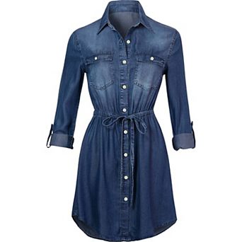 Women's Denim Long-sleeve Jean Shirt Dress