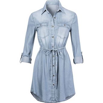 Women's Denim Long-sleeve Jean Shirt Dress