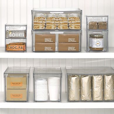 mDesign Stacking Plastic Storage Kitchen Pantry Bin with Pull-Out Drawer - Clear