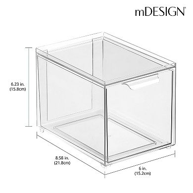 mDesign Stacking Plastic Storage Kitchen Pantry Bin with Pull-Out Drawer - Clear