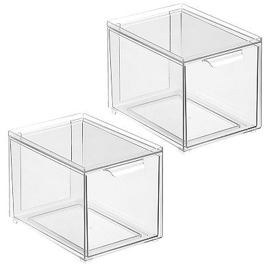 mDesign Stacking Plastic Storage Kitchen Pantry Bin with Pull-Out Drawer - Clear