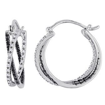 Stella Grace Sterling Silver 1/4 Carat T.W Black & White Diamond Double Crossover Hoop Earrings