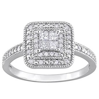 Stella Grace Sterling Silver 1/3 Carat T.W Diamond Double Halo Engagement Ring