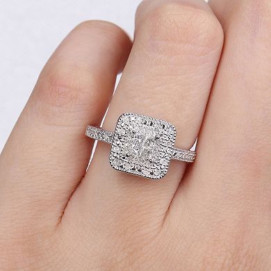Stella Grace Sterling Silver 1/3 Carat T.W Diamond Double Halo Engagement Ring