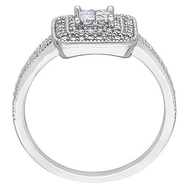 Stella Grace Sterling Silver 1/3 Carat T.W Diamond Double Halo Engagement Ring