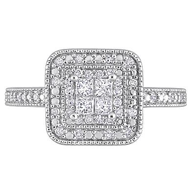 Stella Grace Sterling Silver 1/3 Carat T.W Diamond Double Halo Engagement Ring