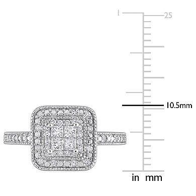 Stella Grace Sterling Silver 1/3 Carat T.W Diamond Double Halo Engagement Ring