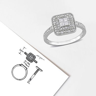 Stella Grace Sterling Silver 1/3 Carat T.W Diamond Double Halo Engagement Ring